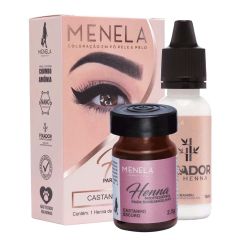 Menela Kit Henna Castanho Escuro e Fixador Para Sobrancelha.